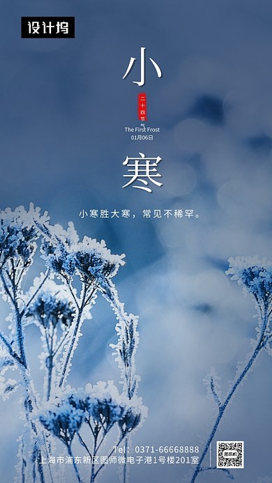 清新简约小寒传统节气手机海报模板