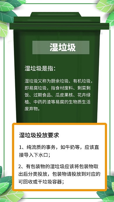 垃圾分类湿垃圾分类知识手机海报