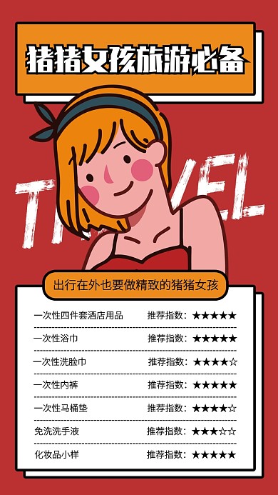 创意红色出门旅游必备好物手机海报