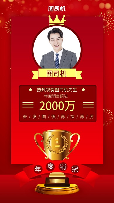 红色简约销冠手机海报