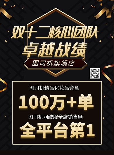 大气黑金双十二卓越战绩宣传海报