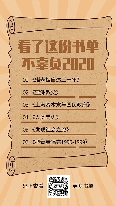创意复古风2020新年书单手机海报