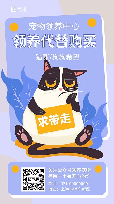 领养宠物猫咪狗狗公益手机海报