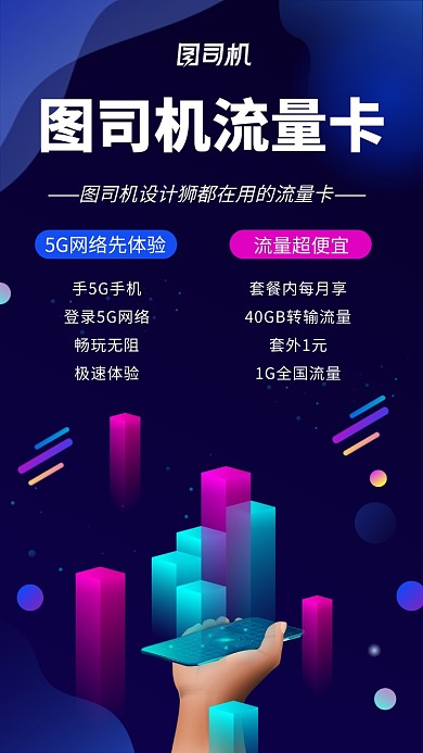 渐变腾讯大网卡流量卡手机海报