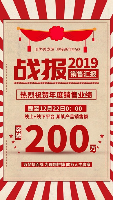 红色复古企业年终销售成绩排行喜报手机海报