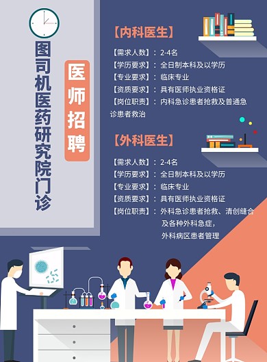 简约医院内科外科医生招聘海报