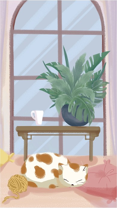 动画猫咪慵懒手机壁纸海报