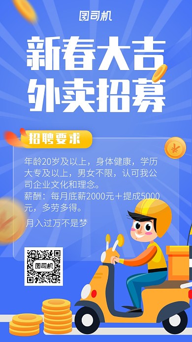 招聘招募新年招人外卖快递海报