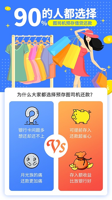 蓝色简约理财预存借贷还款手机海报