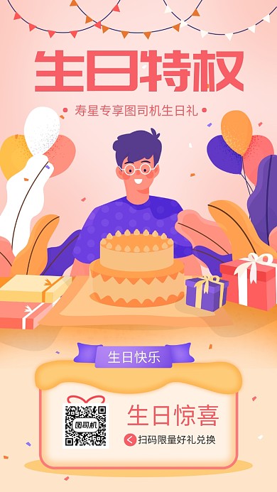 生日特权商业宣传手机海报