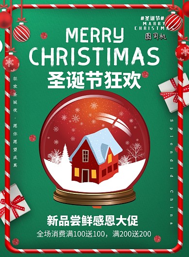 圣诞狂欢节绿色宣传印刷海报