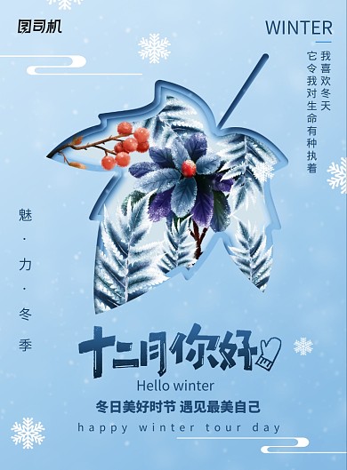 清新十二月你好海报