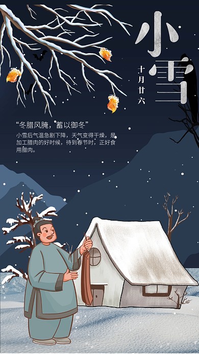 卡通插画创意小雪节气习俗手机海报
