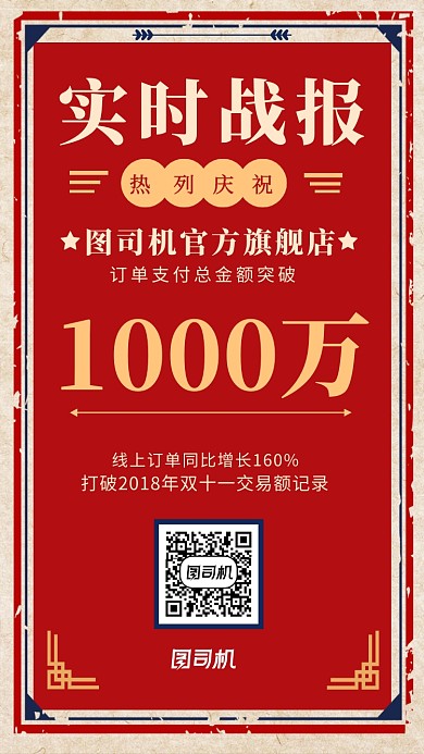 复古简约风双十一战报海报