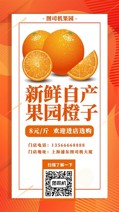 新鲜自产果园橙子手机海报