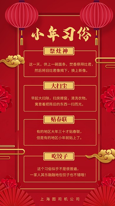 红色鼠年小年习俗宣传手机海报