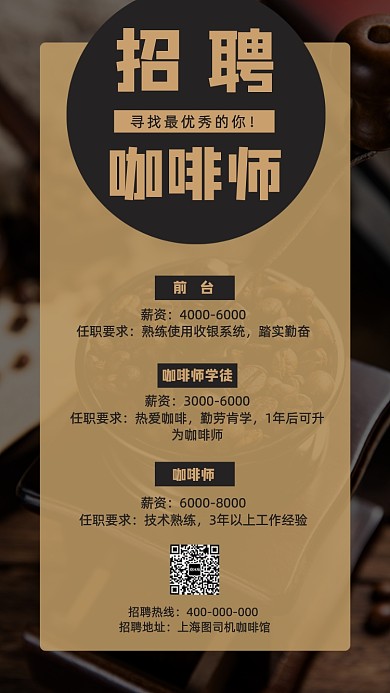咖啡师咖啡馆招聘海报