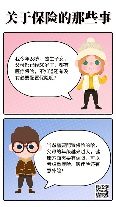 简约卡通漫画保险海报