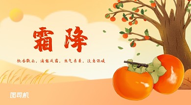 手绘噪点暖橙柿子霜降时令配图海报