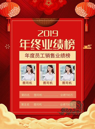 喜庆2019年终业绩榜宣传海报