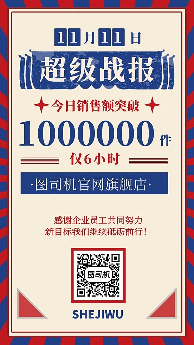 简约怀旧风双十一战报海报