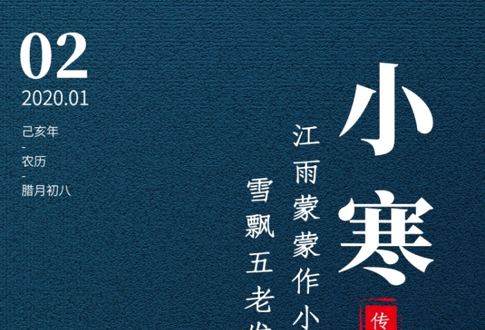 质感插画小寒传统节气手机海报
