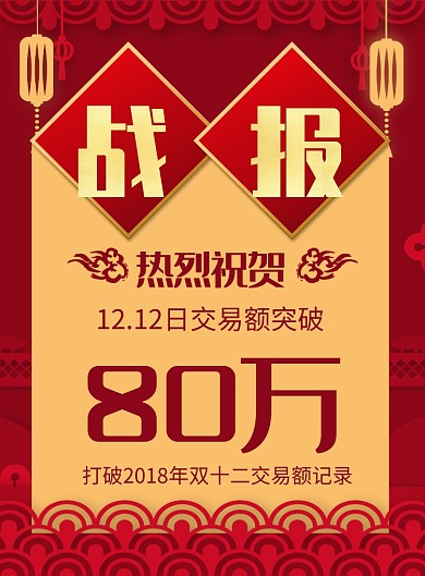 红色喜庆双十二战报宣传海报
