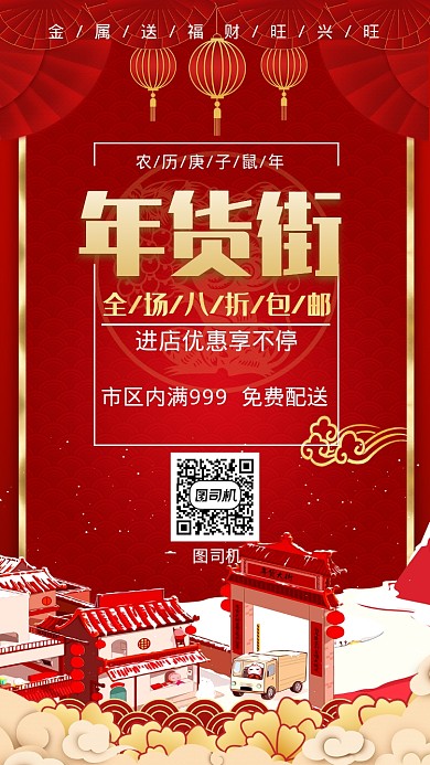 鼠年过年年货大街手机海报