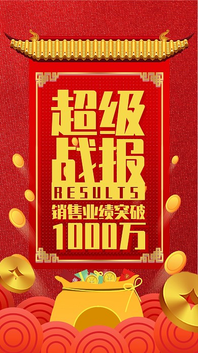 红色喜庆企业年终销售成绩喜报手机海报