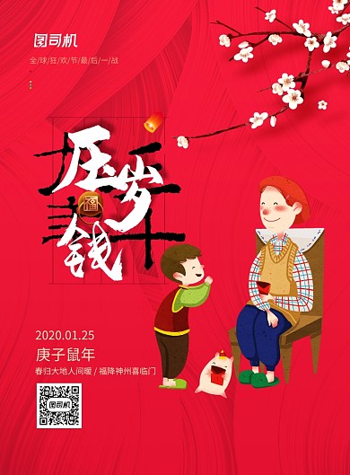 简洁春节习俗系列拜年海报