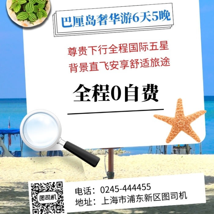 清新简约巴厘岛旅游手机海报模板