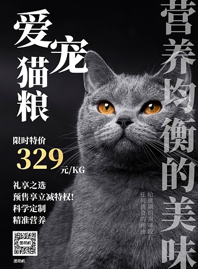 黑色高级爱宠猫粮宠物营养猫粮海报