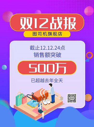 紫色创意双十二销售战报宣传海报