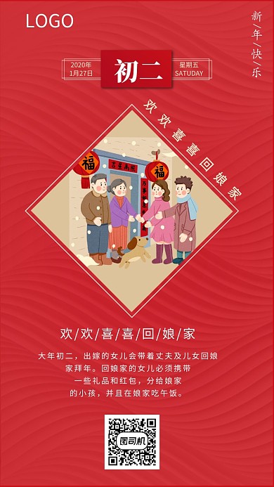 春节习俗宣传手机海报