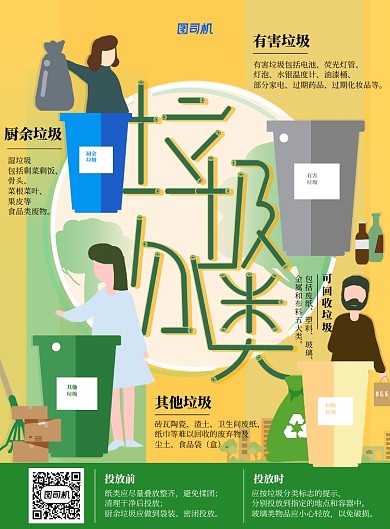 插画环保垃圾分类小区公益海报