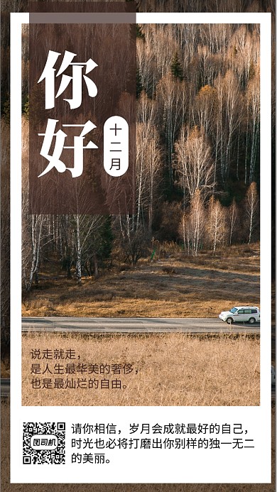简约摄影风你好12月旅行日签手机海报