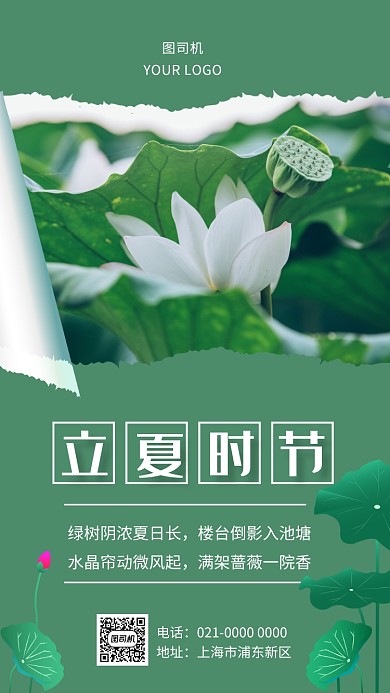 简约手撕立夏节气宣传手机海报