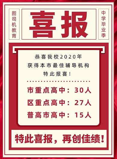 红色喜庆大气学校升学喜报宣传海报