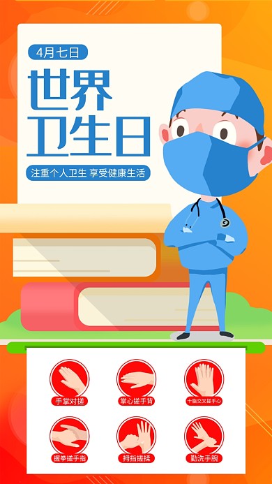 橙色世界卫生日手机海报