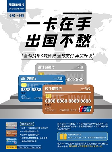 蓝色简约大气银行信用卡升级宣传海报