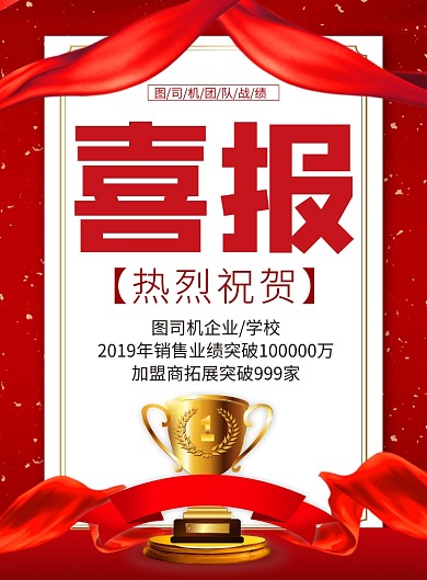 红色喜庆企业销售喜报宣传海报
