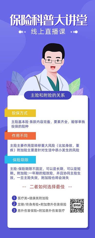 简约卡通风保险投放海报
