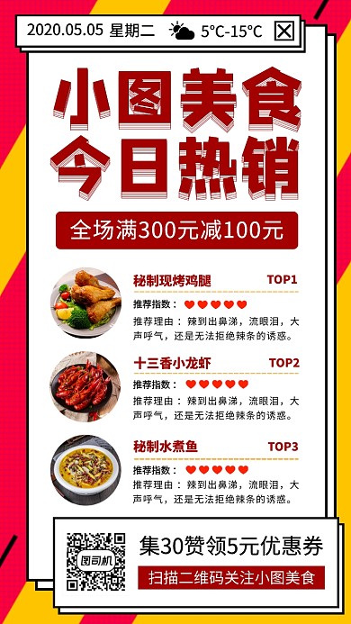 今日美食排行榜手机海报