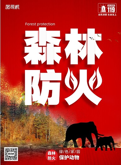 创意森林防火保护动物公益宣传海报