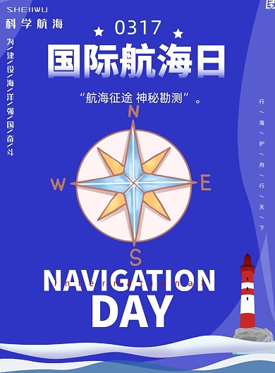 蓝色指南针国际航海日印刷海报
