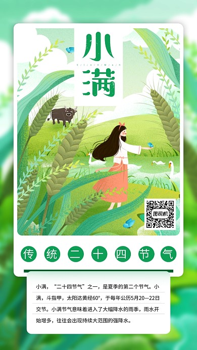 小满小清新手绘节气手机海报