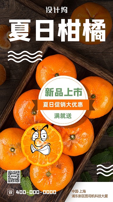 新风夏天柑橘手机海报