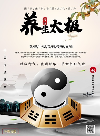 中国风水墨养生太极印刷海报