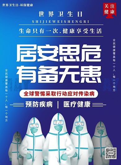 世界卫生日蓝色印刷海报