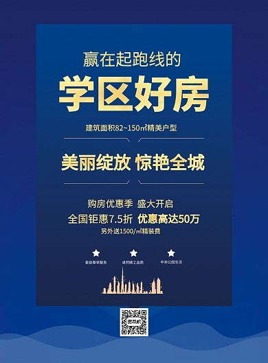 蓝色学区好房盛大开启房地产开盘海报
